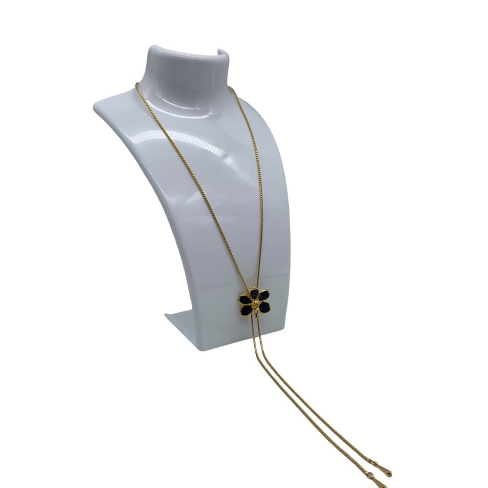40” 1990s Floral Charm Lariat Gold Plated Long Necklace